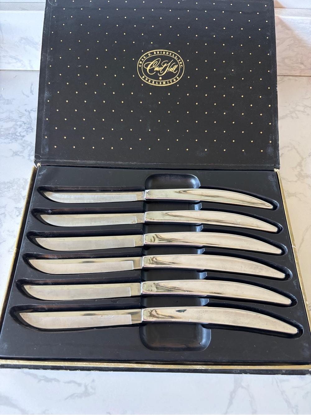 Carvel Hall 440 Stainless Steel Steak Knife Set of 6 w/Case C.D Briddell Vintage